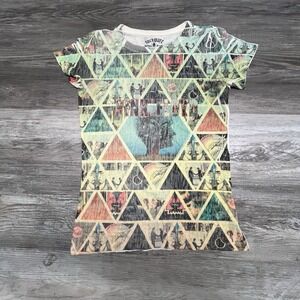 2009 PINK FLOYD AOP GRAPHIC Music Tee T-Shirt Top Women's M Ant Hill 2000s y2k